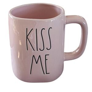 Rae Dunn KISS ME Pink Embossed Ceramic Coffee‎ Mug 16oz